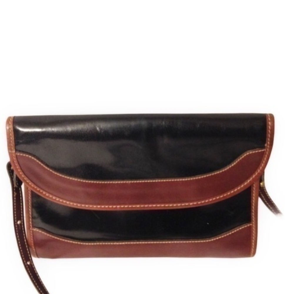BRAHMIN black brown leather clutch shoulder bag